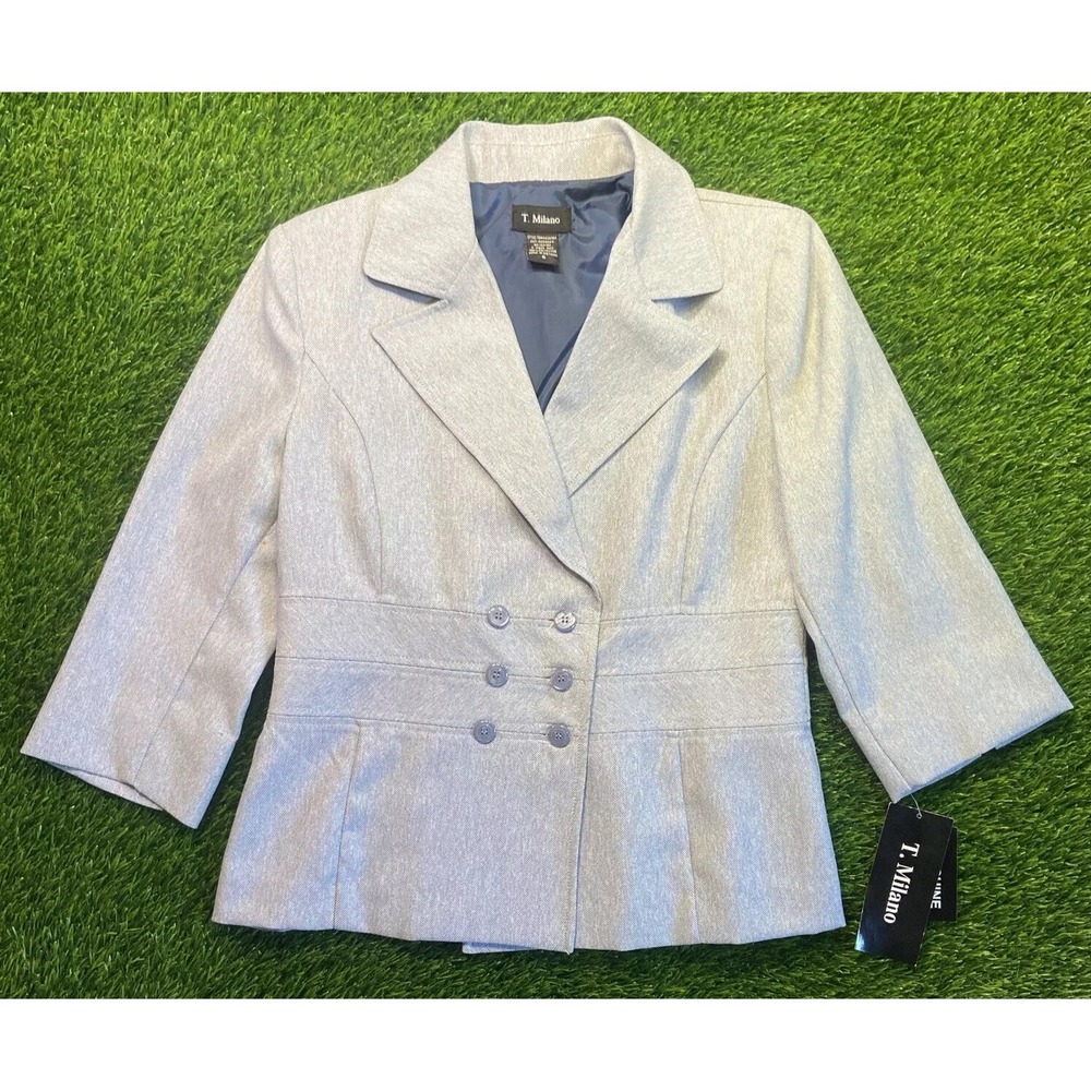 NEW T. MILANO - WOMEN'S Sz 8 GRAY 3/4 SLEEVE BLAZER SUIT JACKET - Picture 2 of 10